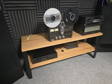 STOLIK SZAFKA AUDIO HI FI SOLIDNE PIĘKNE DĘBOWE BLATY 155 X 50 X 64 CM