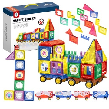 KLOCKI MAGNETYCZNE 3D MAGNETIC EDUKACYJNE POCIĄG KOLEJKA KONSTRUKCYJNE DUŻE