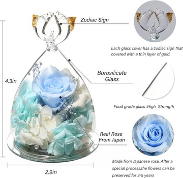 ВЕЧНЫЙ ЦВЕТОК РОЗА В СТЕКЛЕ ПОДАРОК ​​ДЛЯ РЫБ СТЕКЛЯННАЯ ФИГУРКА ЗНАК ЗОДИАКА