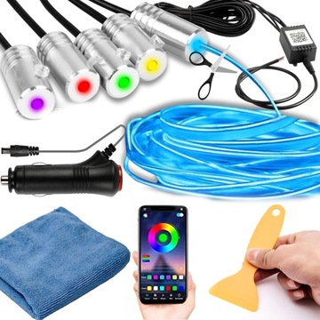Taśma LED ŚWIATŁOWÓD do Samochodu Auta Oświetlenie Zestaw RGB Bluetooth 6 m