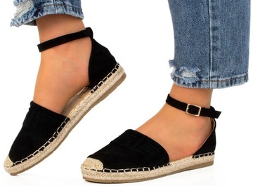 SANDAŁY ESPADRYLE CZARNE WIĄZANE AŻUROWE 38