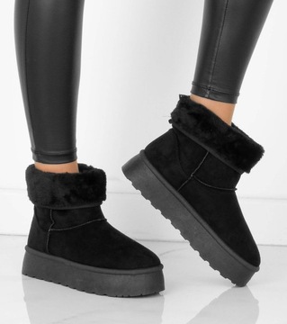 7864 ЧЕРНЫЕ УТЕПЛЕННЫЕ СНЕЖНЫЕ БОТИНКИ НА ПЛАТФОРМЕ С МЕХОМ ВЫСОКИЙ 41