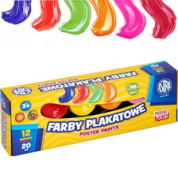 Astra FARBY PLAKATOWE 12 kolorów x 20ml w słoiczkach, STANDARD BOX