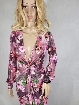 Nowa długa fioletowa sukienka maxi wzór kwiaty 32,XXS/34,XS BonPrix BPC