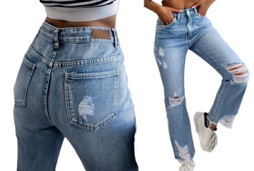 Jeansy spodnie damskie dziury wysoki stan S/36