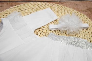 KOMPLET NIEMOWLĘCY do CHRZTU BODY TUTU OPASKA 68