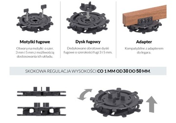 Wspornik tarasowy regulowany pod płytę tarasowe gres beton podstawa 30-50mm
