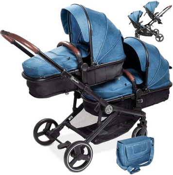 BABYGO WÓZEK GŁĘBOKO-SPACEROWY DLA RODZEŃSTWA BLIŹNIACZY TWINER BLUE
