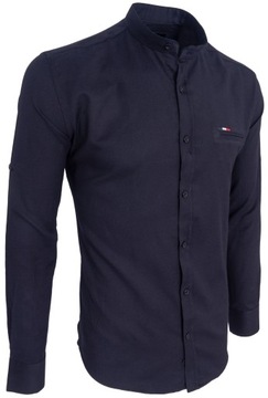 Мужская рубашка SLIM STRUCTURE черного цвета с воротником стойкой - S