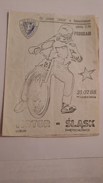 ŚLĄSK ŚWIĘTOCHŁOWICE - MOTOR LUBLIN 31-07-1988 PROGRAM ŻUŻLOWY WYPEŁNIONY