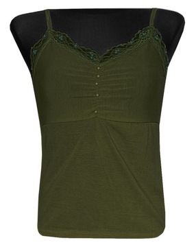 KOSZULKA DAMSKA BLUZKA TOP NA RAMIĄCZKA KORONKA KHAKI L 40 MODEL:110H