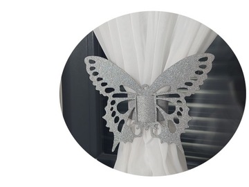 UPIĘCIE OZDOBNE AŻUROWE DO FIRAN ZASŁON MOTYLEK SREBNY NOWOŚĆ