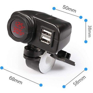 ЗАРЯДНОЕ УСТРОЙСТВО ДЛЯ МОТОЦИКЛА 2x USB ВОЛЬТМЕТР ТЕРМОМЕТР