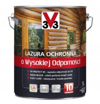 V33 LAZURA O WYSOKIEJ ODPORNOŚCI 5L DĄB ŚREDNI