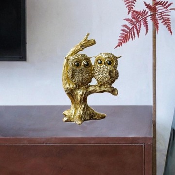 Złota sowa figurka ozdoba nowoczesny ładny prezent 12,5x9,3x18,5cm para sów