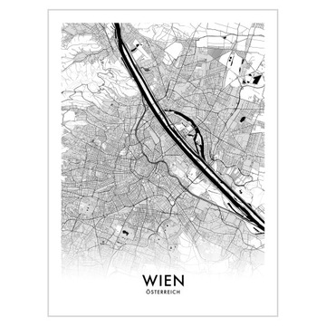 Plakat 30x40 Mapa Wiedeń Kolor czarno-biały