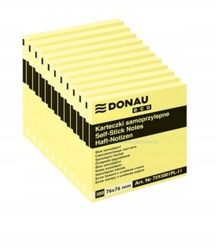 BLOCZEK SAMOPRZYLEPNY DONAU ECO, 76X76MM, 10x100 KART., JASNOŻÓŁTY