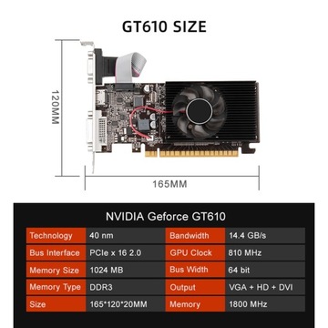 Компактная игровая видеокарта GT610 с 64-битной памятью DDR3