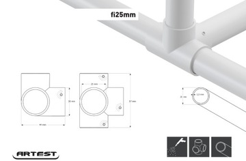 Złącze meblowe drążka czterokierunkowe 25mm biały