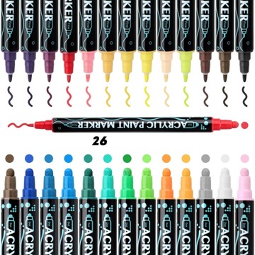 Акриловые фломастеры-маркеры, 26 шт, двусторонние, водостойкие