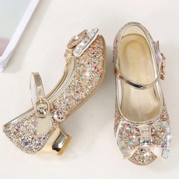 BUTY KSIĘŻNICZKI CZÓŁENKA ZŁOTE DO STROJÓW SUKIENEK BALOWYCH 28