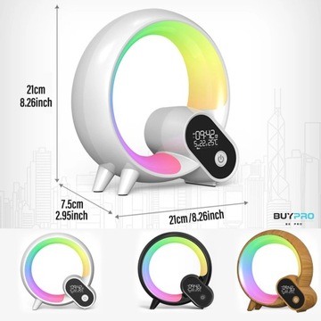 Lampka Nocna do Sypialni Głośnik Bluetooth Zegar Datownik na Prezent 6w1