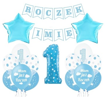 BALONY zestaw na ROCZEK 1 urodziny dowolne IMIĘ