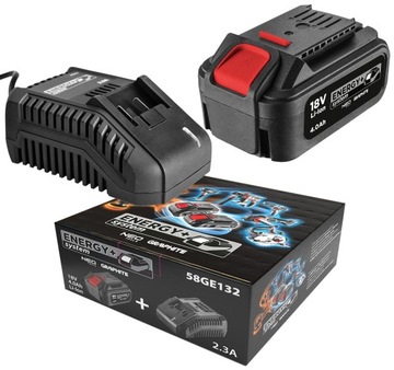 КОМПЛЕКТ ГРАФИТОВЫХ АККУМУЛЯТОРОВ ЛИТИЙ-ИОННЫЙ АККУМУЛЯТОР 4 Ач 58GE132 ЗАРЯДНОЕ УСТРОЙСТВО ДЛЯ ЭНЕРГИИ