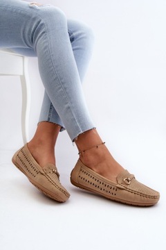 АЖУРНЫЕ МОКАСИНЫ ЖЕНСКИЕ С ЗОЛОТЫМ ОТДЕЛЕНИЕМ, КОМФОРТНЫЕ, КОРИЧНЕВЫЕ 38