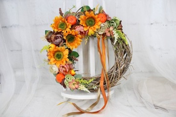 Осенний венок, украшение двери, украшение подсолнуха