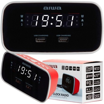 RADIO RADIOBUDZIK AIWA CRU-19RD CZERWONY USB ŁADOWANIE DUAL ALARM FM