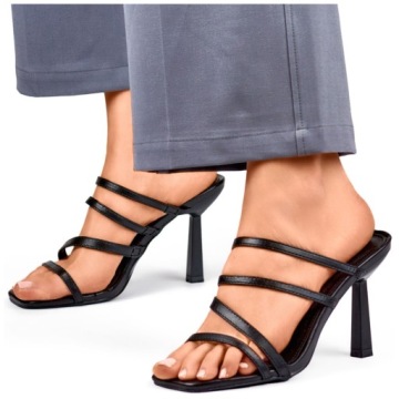 Стильные черные женские шлепанцы на высоком каблуке 37.