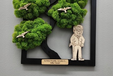 Дерево бонсай с мхом День бабушки и дедушки, гравюра с птицами, 37x24