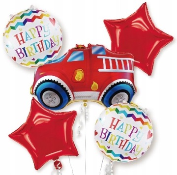 ZESTAW balonów foliowych STRAŻ POŻARNA auto 5 szt