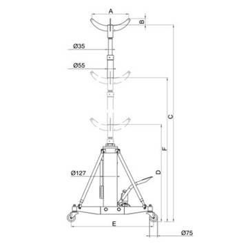 Гидравлический подъемник 1000 кг, высота 899-1899 мм, 36 движений до макс.