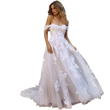 Suknia ślubna #18 boho dekolt serce ivory beż linia A koronka rozmiar 42 XL