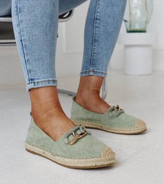 Hers Espadryle damskie zielone z łańcuchem eko zamsz r. 38