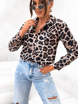 МОДНАЯ ЖЕНСКАЯ ЛЕОПЕРОВАЯ РУБАШКА НА ПУГОВИЦАХ, размер и цвет