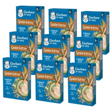 Gerber Grain & grow Kaszka 8 zbóż z lipą po 6 miesiącu 9x 200 g
