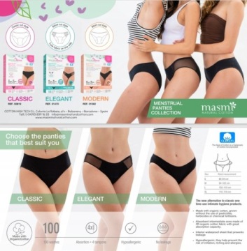 НАБОР из 3 трусиков Masmi Menstrual XL 100 WASHES черный 100% хлопок ЭКО