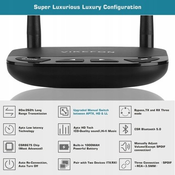 ADAPTER VIKEFON BT 5.0 AUX+S/PDIF Qualcomm aptX HD