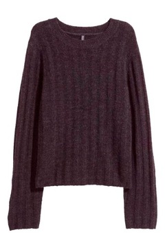 H&M Sweter o splocie w prążki bordowy jesienny damski z domieszką wełny XS