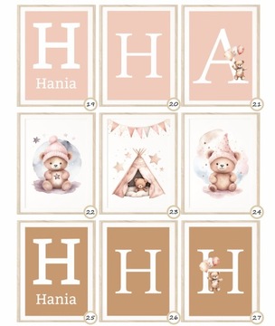 Zestaw 3 plakaty A4 misie z balonami róż dla dziewczynki imię Różne wzory