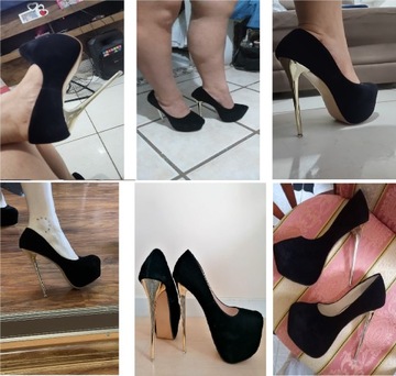 SEKSOWNE SZPILKI DAMSKIE NA PLATFORMIE CZARNE Czółenka SexyHeels Wysokie 37