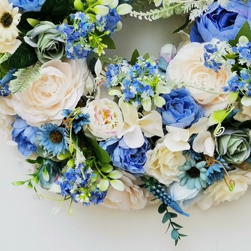 СИНИЙ весенний свадебный венок на дверь, 42 см, свадебные цветы