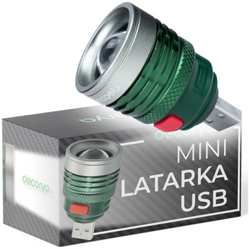 MAŁA MOCNA MINI LATARKA LED COB ZOOM TURYSTYCZNA KIESZONKOWA LAMPA NA USB