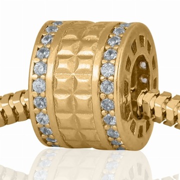 Charms Zawieszka Złota Walec Cyrkonie Złoto 585