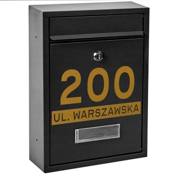 SKRZYNKA POCZTOWA NA LISTY CZARNA + WZÓR ZŁOTY NAPIS SKRZYNKA Z NAPISEM