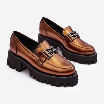 Damskie Skórzane Półbuty Loafersy r.38