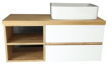 ZESTAW POD UMYWALKĘ 90 CM LAKIER | BLAT DĄB | FRONTY MDF BIAŁY LAKIER
